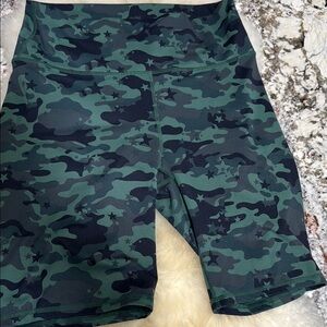 Fabletics Green Bike Shorts with Camouflage Pattern